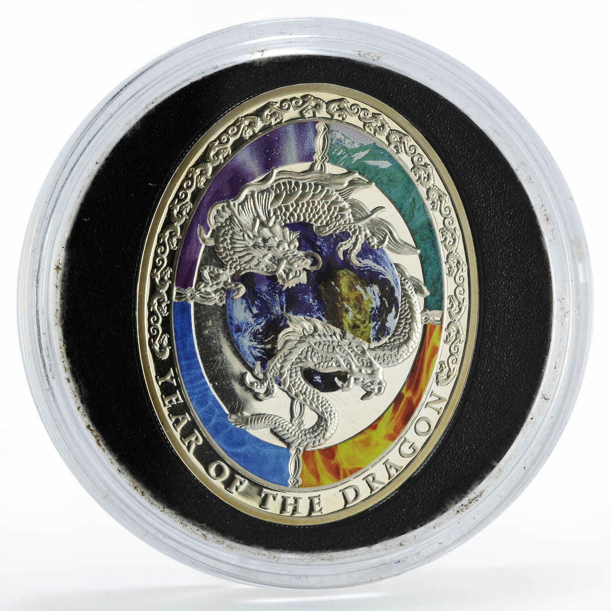 Niue 1 dollar Year of the Dragon Earth Elements colored silver coin 2012