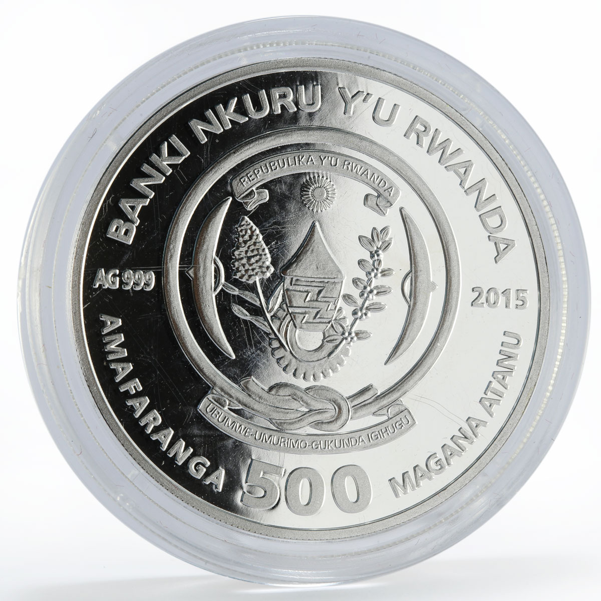 Rwanda 500 francs Year of the Goat Wealth 3D Crystal Figure silver coin 2015