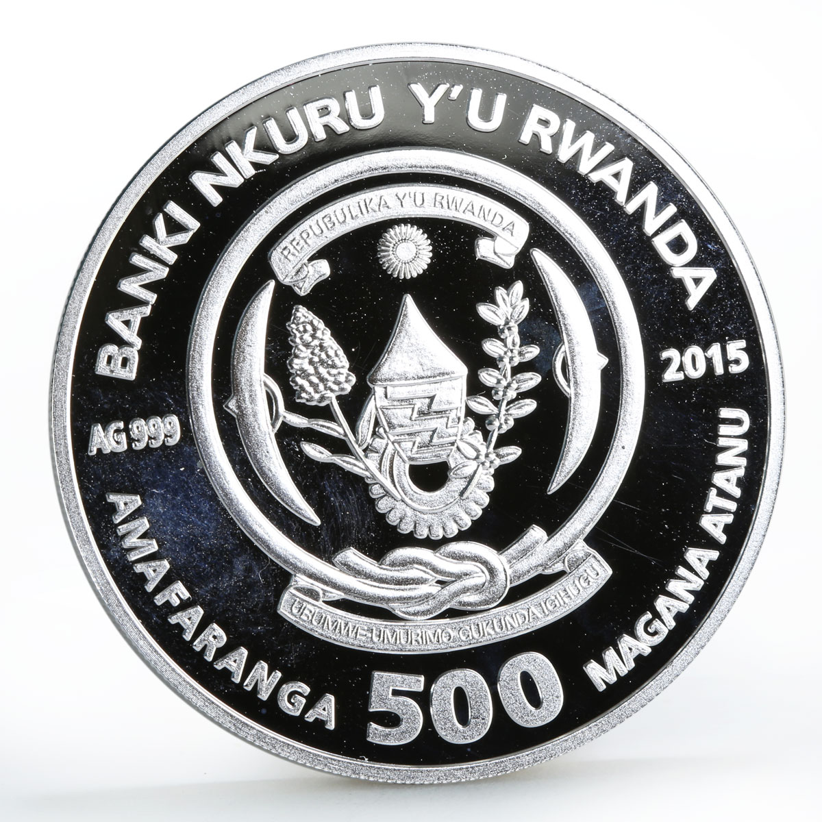 Rwanda 500 francs Year of the Goat Wealth 3D Crystal Figure silver coin 2015