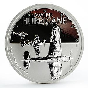 Tuvalu 1 dollar Fighters of WWII Hawker Hurricane Plane silver coin 2008