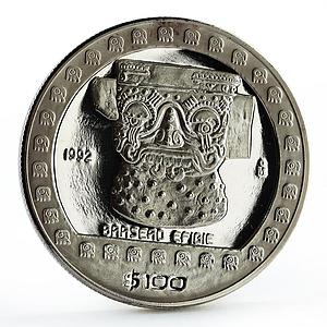 Mexico 100 pesos Precolombina Brasero Efigie Statue silver coin 1992