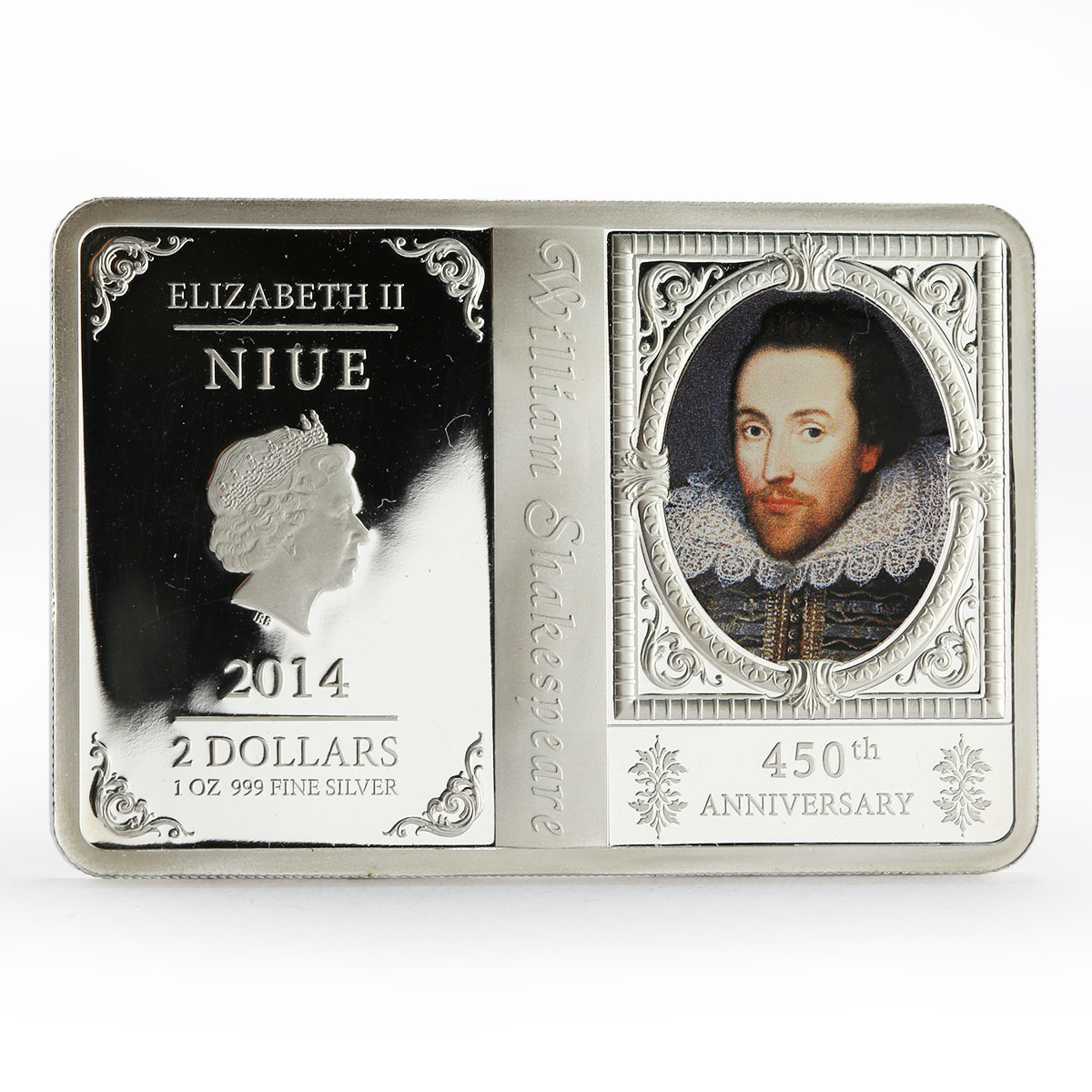 Niue 2 dollars 450 Years of William Shakespeare colored proof silver coin 2014
