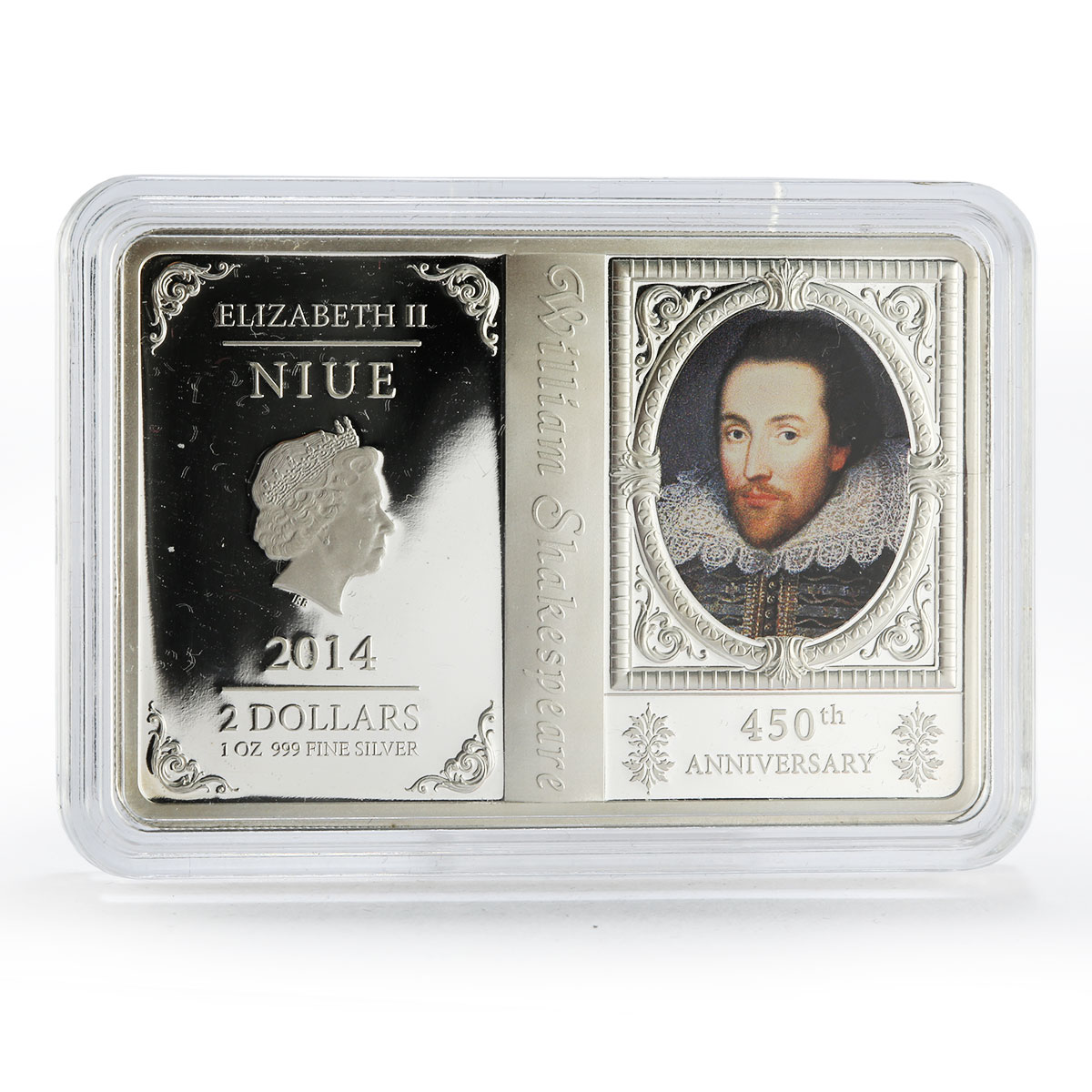 Niue 2 dollars 450 Years of William Shakespeare colored proof silver coin 2014