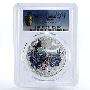 Benin 1000 francs Russian Winter PR68 PCGS colored proof silver coin 2020