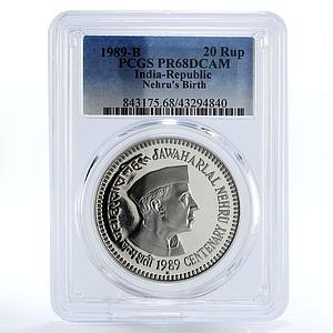 India 20 rupees Premier-Minister Jawaharlal Nehru PR68 PCGS CuNi coin 1989