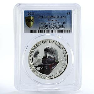 Liberia 5 dollars Sharp Stewart Train Railroad PR69 PCGS silver coin 2011
