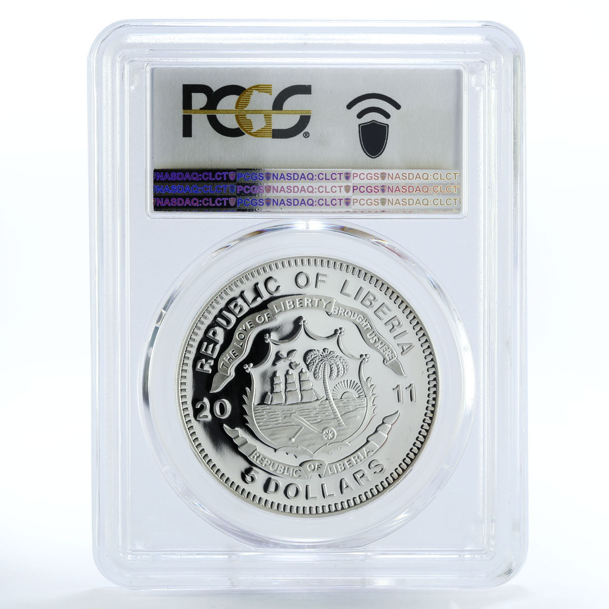 Liberia 5 dollars Flam Line Train Railroad PR69 PCGS silver coin 2011