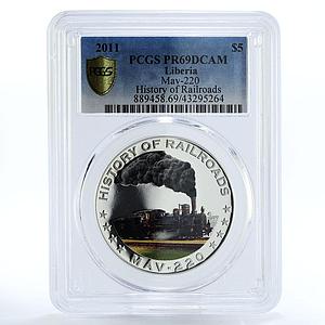 Liberia 5 dollars MAV-220 Train Railroad PR69 PCGS silver coin 2011