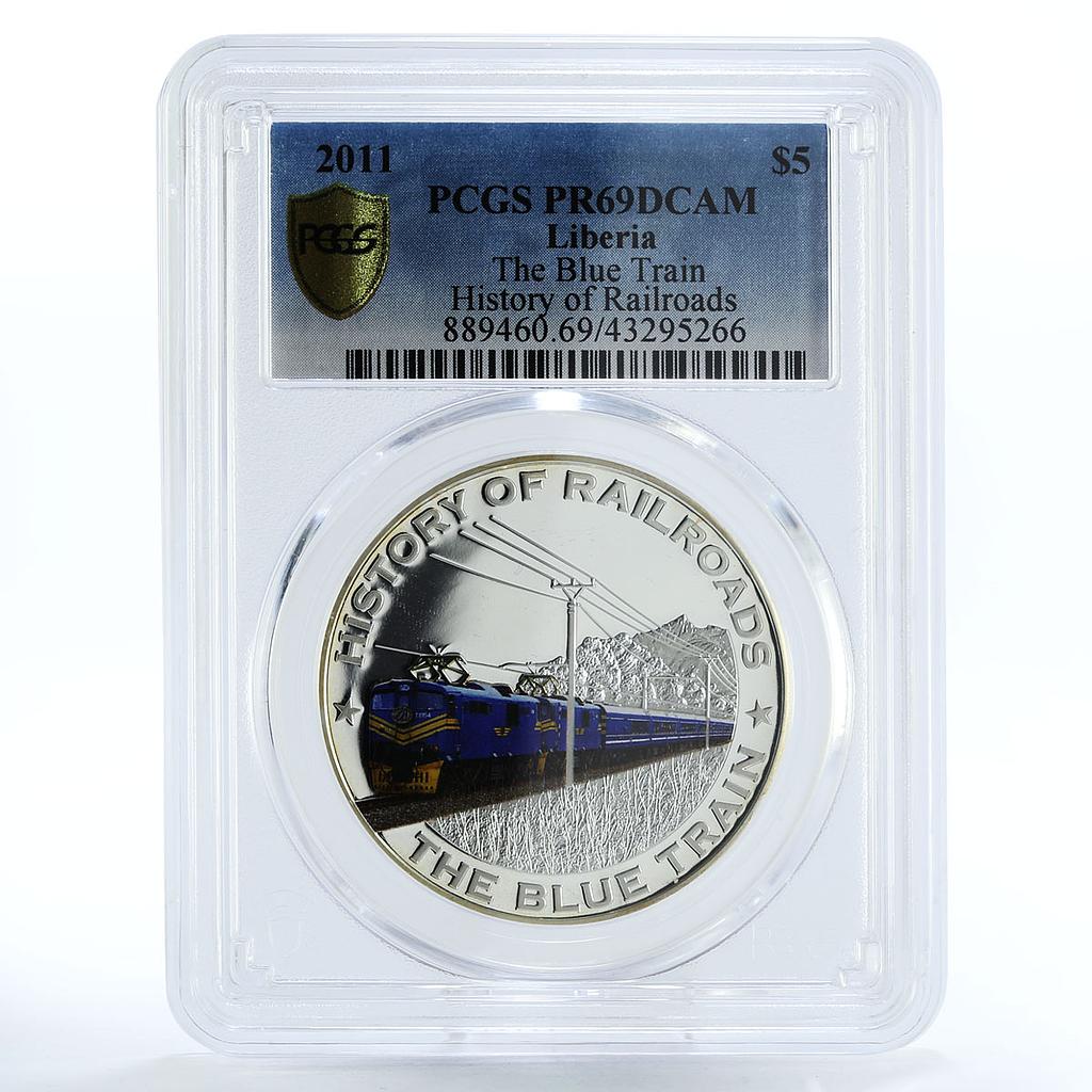 Liberia 5 dollars The Blue Train Railroad PR69 PCGS silver coin 2011