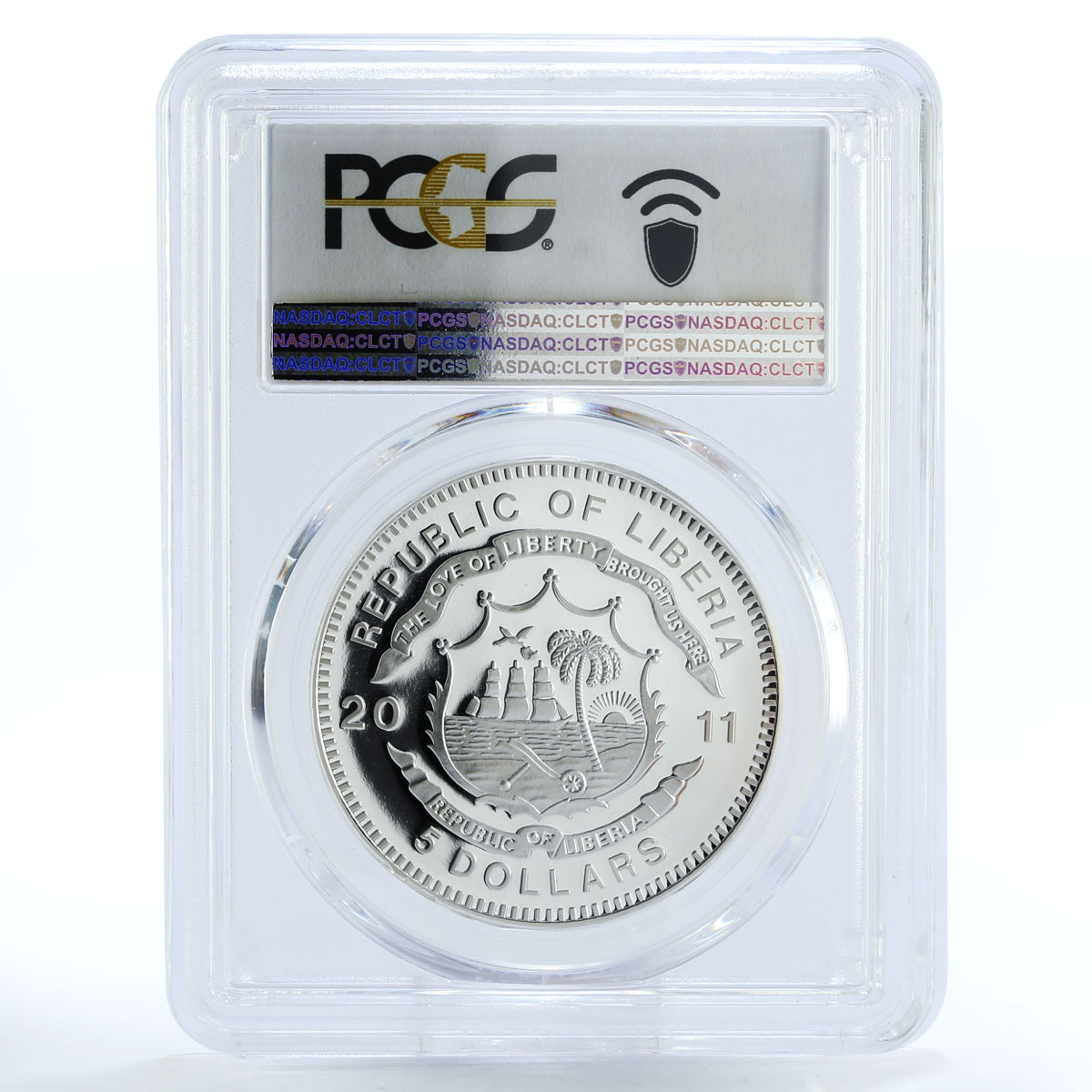 Liberia 5 dollars Flying Scotsman Train Railroad PR69 PCGS silver coin 2011