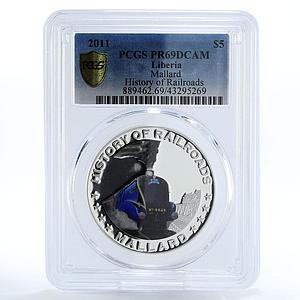 Liberia 5 dollars Mallard Train Railroad PR69 PCGS silver coin 2011