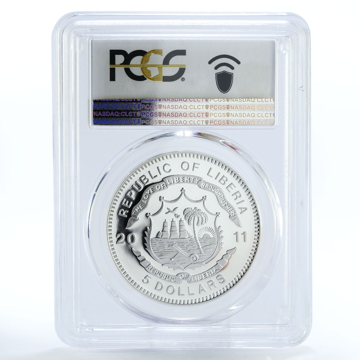 Liberia 5 dollars Mallard Train Railroad PR69 PCGS silver coin 2011