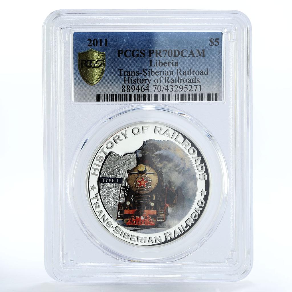 Liberia 5 dollars Trans Siberian Train Railroad PR70 PCGS silver coin 2011