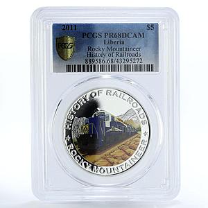 Liberia 5 dollars Rocky Mountaineer Train Railroad PR68 PCGS silver coin 2011