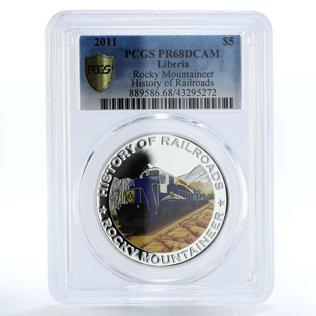 Liberia 5 dollars Rocky Mountaineer Train Railroad PR68 PCGS silver coin 2011