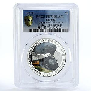 Liberia 5 dollars Durango Silverton Train Railroad PR70 PCGS silver coin 2011