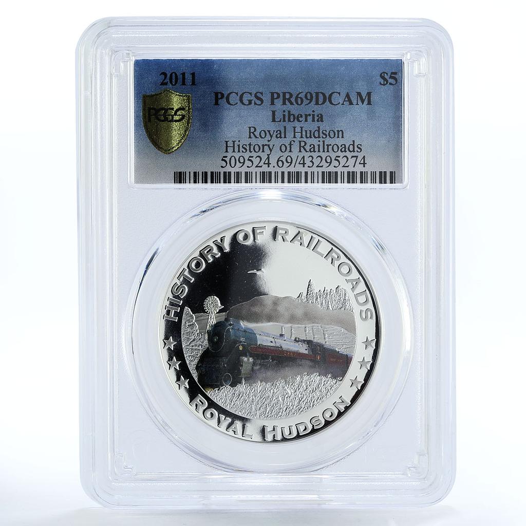 Liberia 5 dollars Royal Hudson Train Railroad PR69 PCGS silver coin 2011