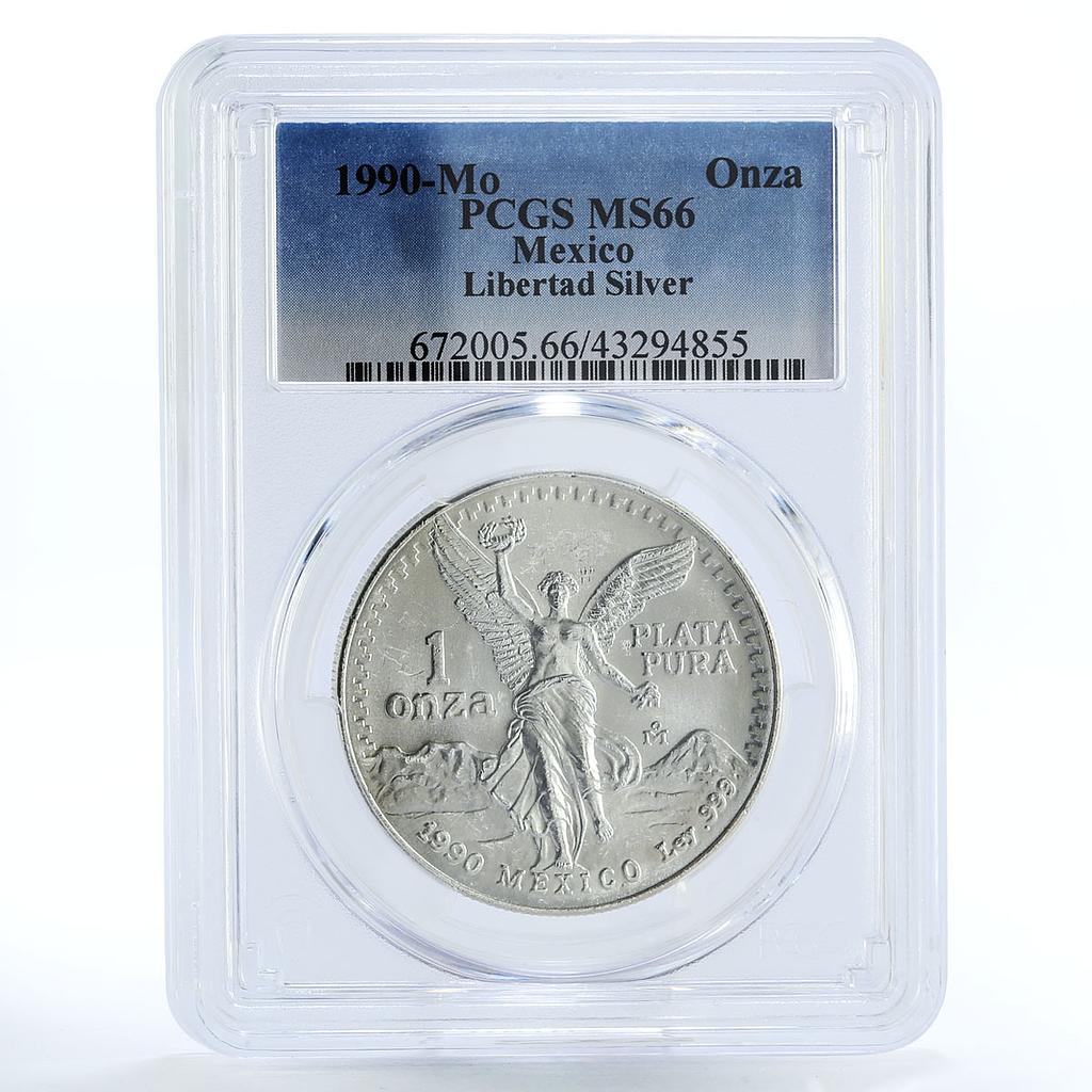 Mexico 1 onza Libertad Angel of Independence MS66 PCGS silver coin 1990