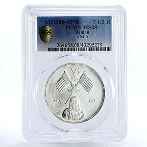 Ajman 7 1/2 riyals Wildlife Bonefish MS68 PCGS silver coin 1970