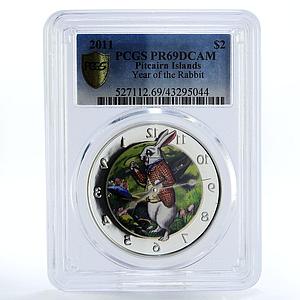 Pitcairn Island 2 dollars White Rabbit Clock PR69 PCGS silver coin 2011