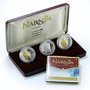 New Zealand 1 dollar Narnia Lion Witch Wardrobe set of 3 silver proof coins 2006