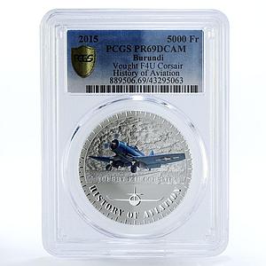 Burundi 5000 francs Vought F4U Corsair Plane Aviation PR69 PCGS silver coin 2015