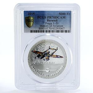 Burundi 5000 francs Praga E-51 Plane Aviation PR70 PCGS silver coin 2015