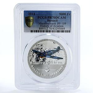 Burundi 5000 francs Messerschmitt 109 Plane Aviation PR70 PCGS silver coin 2014