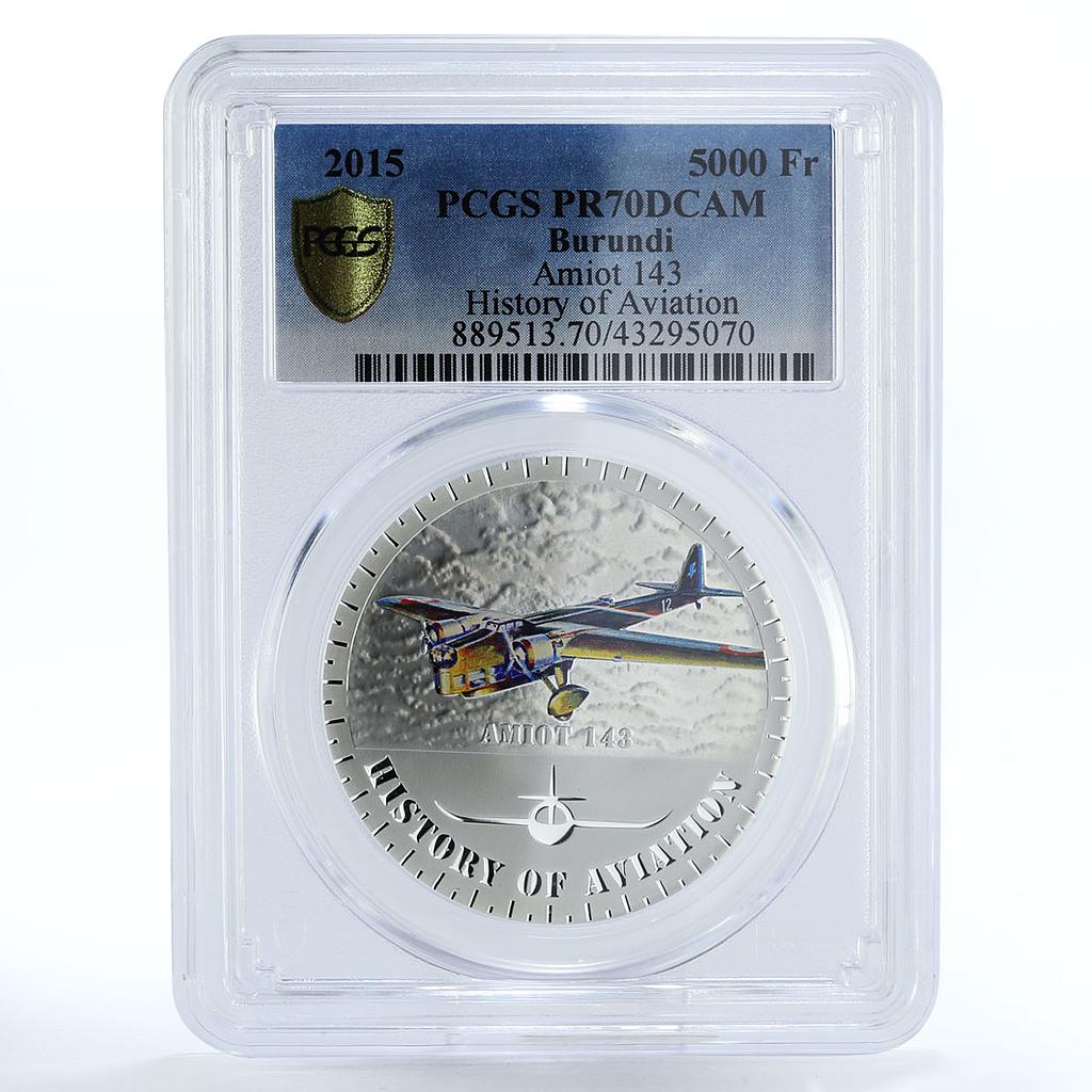 Burundi 5000 francs Amiot 143 Plane Aviation PR70 PCGS silver coin 2015