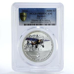 Burundi 5000 francs PZL P11 Plane Aviation PR69 PCGS silver coin 2014