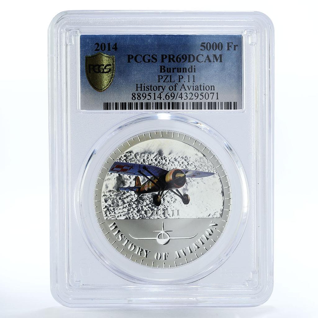 Burundi 5000 francs PZL P11 Plane Aviation PR69 PCGS silver coin 2014