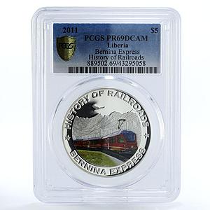 Liberia 5 dollars Bernina Express Train Railroad PR69 PCGS silver coin 2011