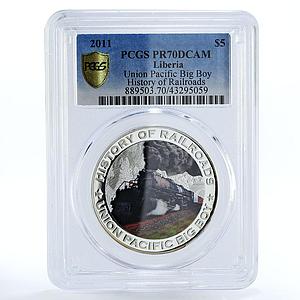 Liberia 5 dollars Pacific Big Boy Train Railroad PR70 PCGS silver coin 2011