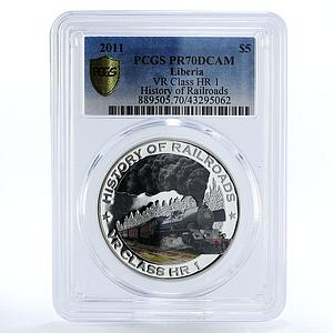 Liberia 5 dollars VR Class HR 1 Train Railroad PR70 PCGS silver coin 2011