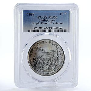 Philippines 10 piso People Power Revolution Barricades MS66 PCGS CuNi coin 1988
