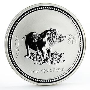 Australia 1 dollar Lunar Calendar series I Year of the Pig silver coin 2007