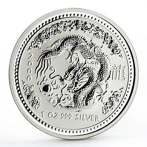 Australia 1 dollar Lunar Calendar series I Year of the Dragon silver coin 2000