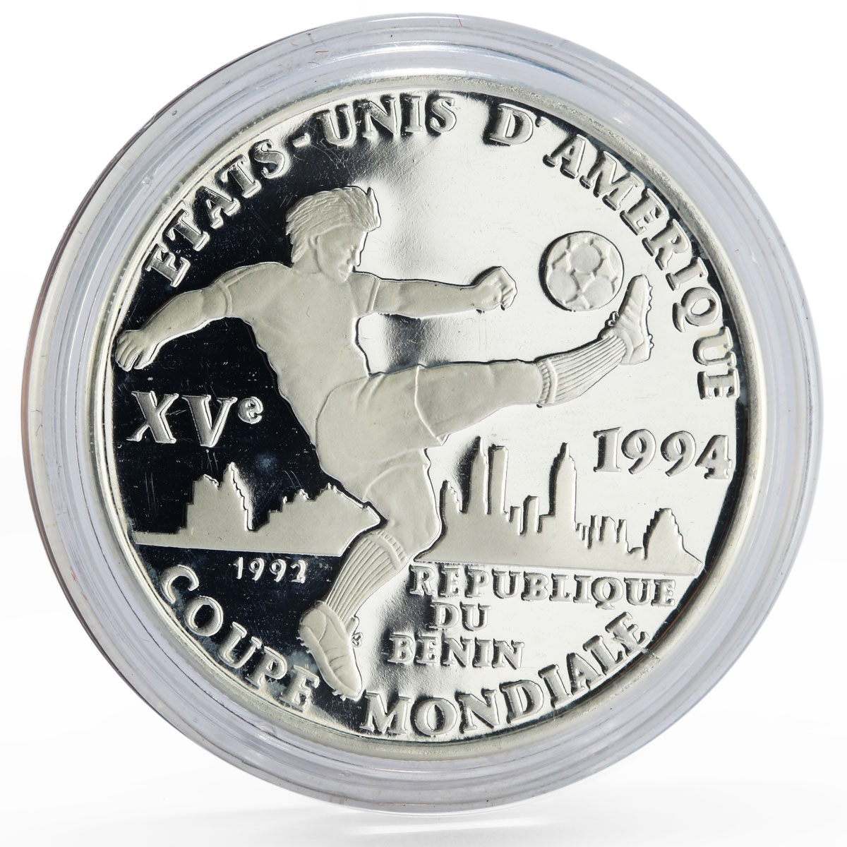 Benin 1000 francs Football World Cup in the USA Player proof silver coin 1992