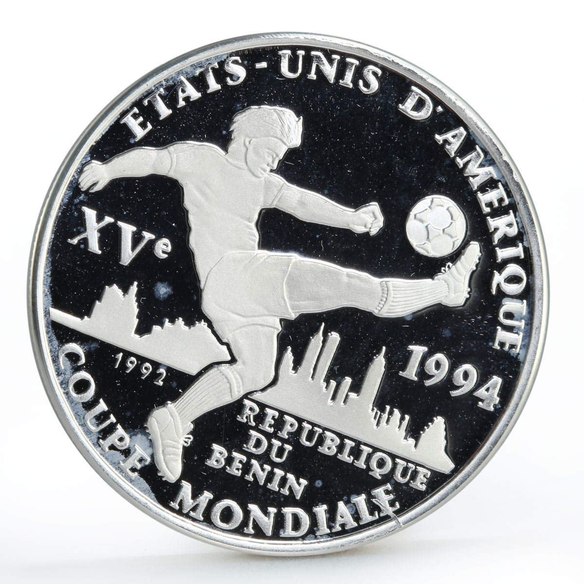 Benin 1000 francs Football World Cup in the USA Player proof silver coin 1992