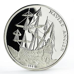 Congo 500 francs Ship Navire Ancien proof silver coin 1991