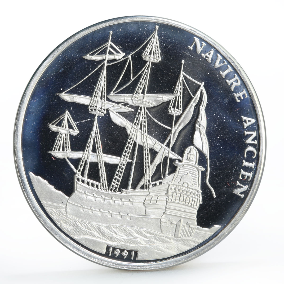 Congo 500 francs Ship Navire Ancien proof silver coin 1991