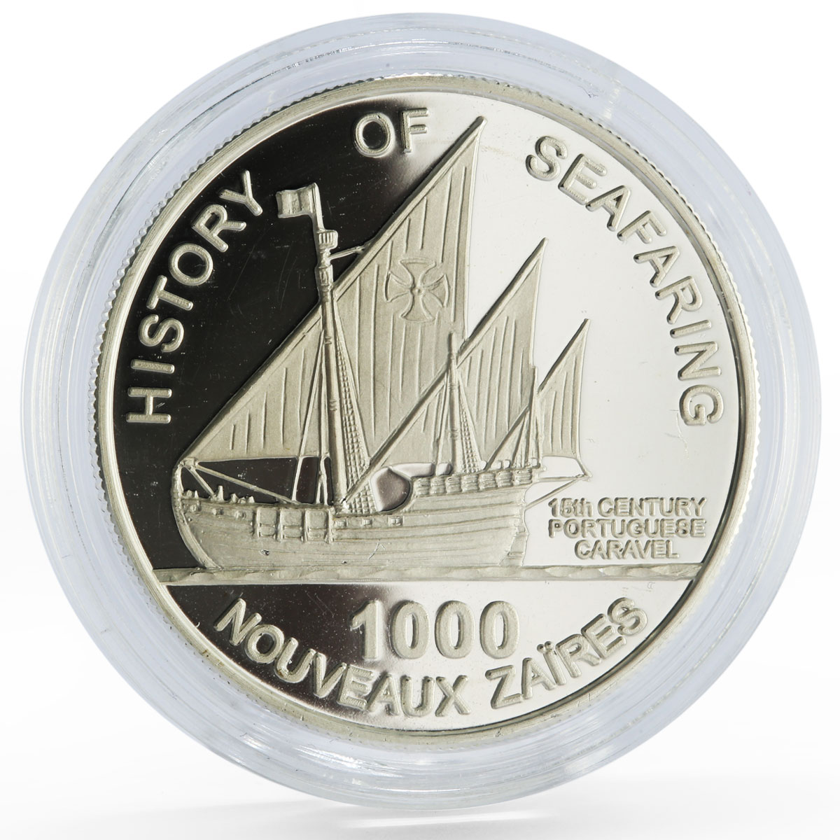 Zaire 1000 zaires Seafaring Portuguese Caravel Ship Clipper silver coin 1997