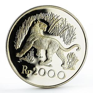 Indonesia 2000 rupiah Javan Tiger proof silver coin 1974