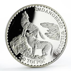 Mongolia 250 togrog Endangered Wildlife Wolves proof silver coin 1992