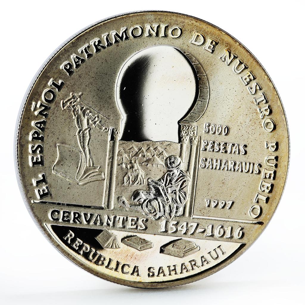 Saharawi 5000 pesetas Spanish Culture Heritage Writer Cervantes silver coin 1997