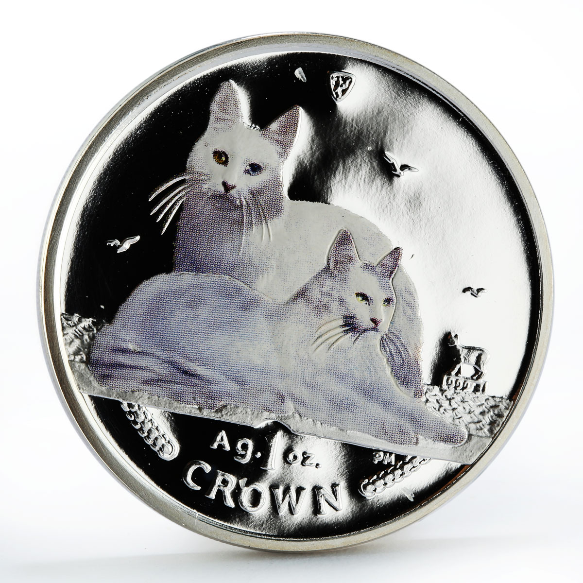 Isle of Man 1 crown Turkish Angora Cat Kitten colored silver coin 2011