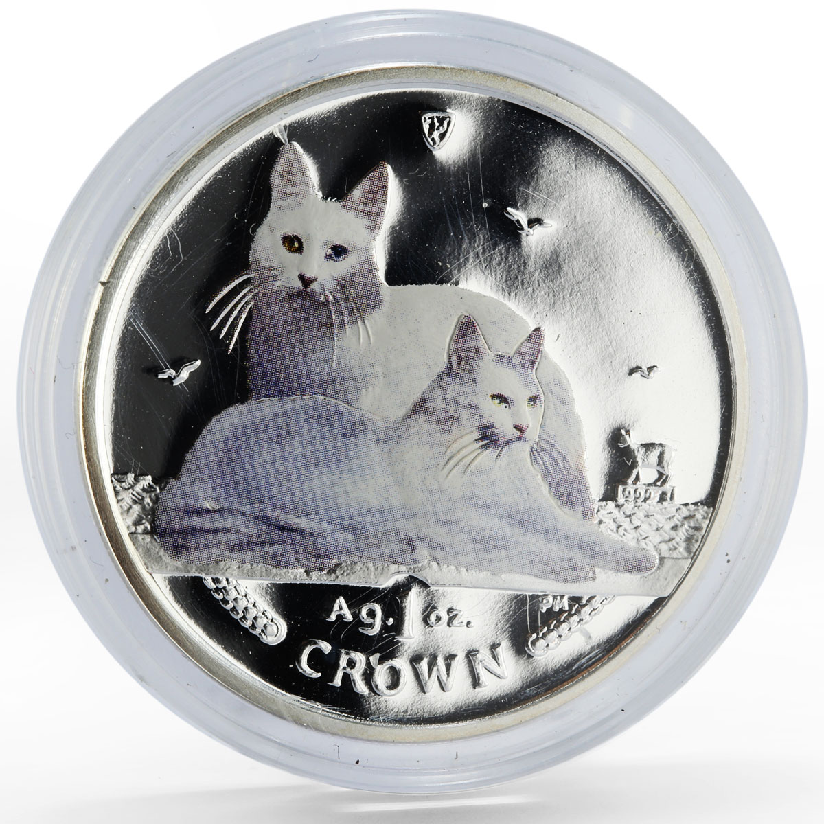 Isle of Man 1 crown Turkish Angora Cat Kitten colored silver coin 2011