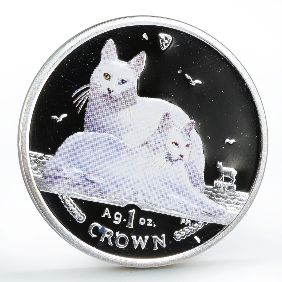 Isle of Man 1 crown Turkish Angora Cat Kitten colored silver coin 2011