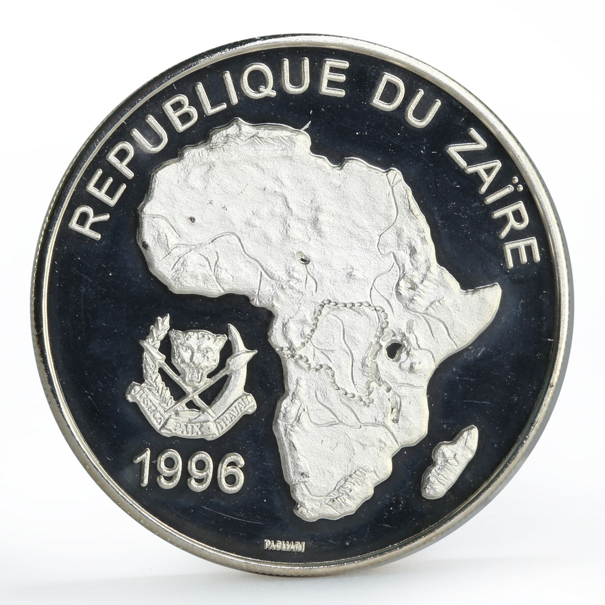 Zaire 500 francs African Wildlife Fauna Leopard proof silver coin 1996