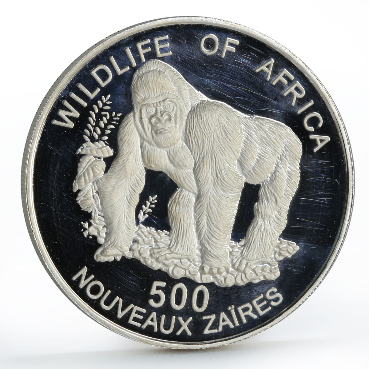 Zaire 500 francs African Wildlife Fauna Gorilla proof silver coin 1996